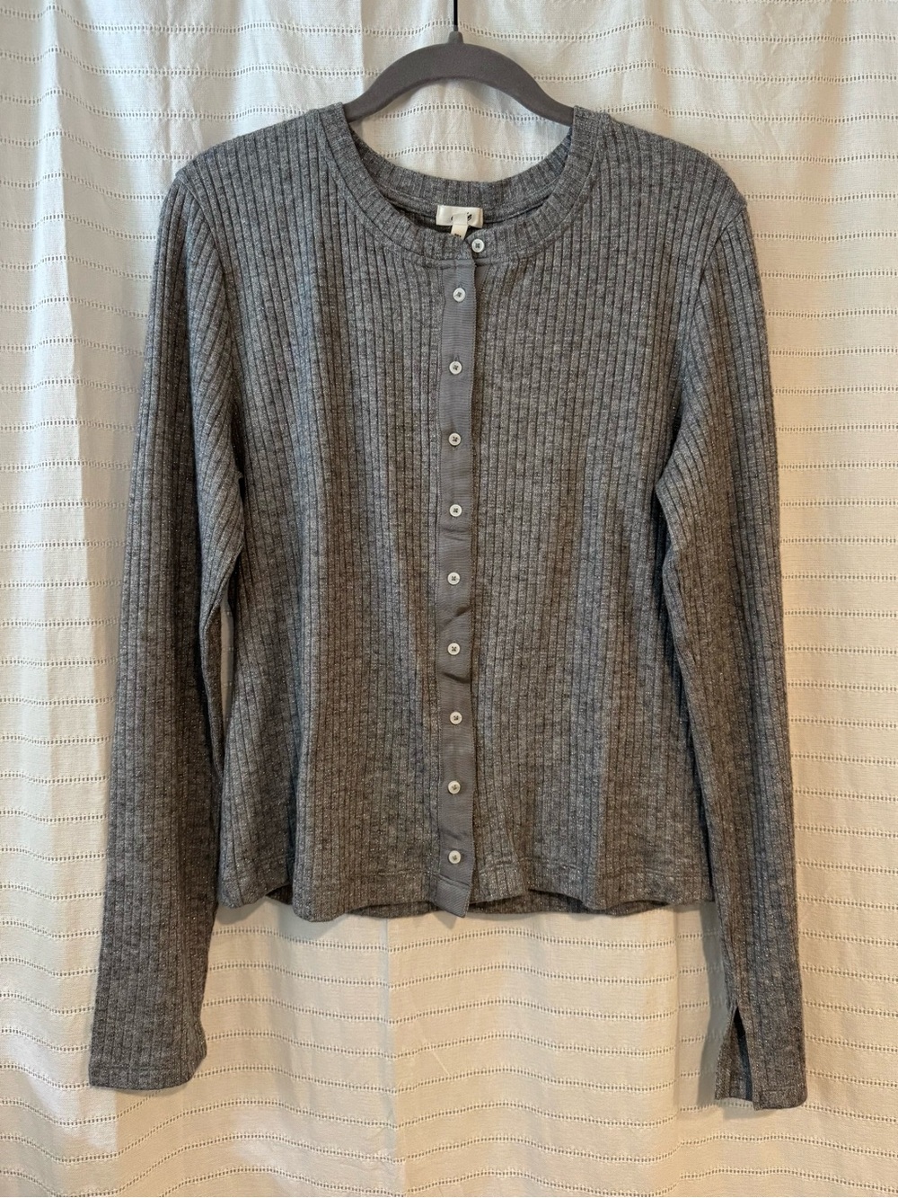 Aerie Gray Ribbed Button-Front Super Soft Cardigan Sweater Size Large